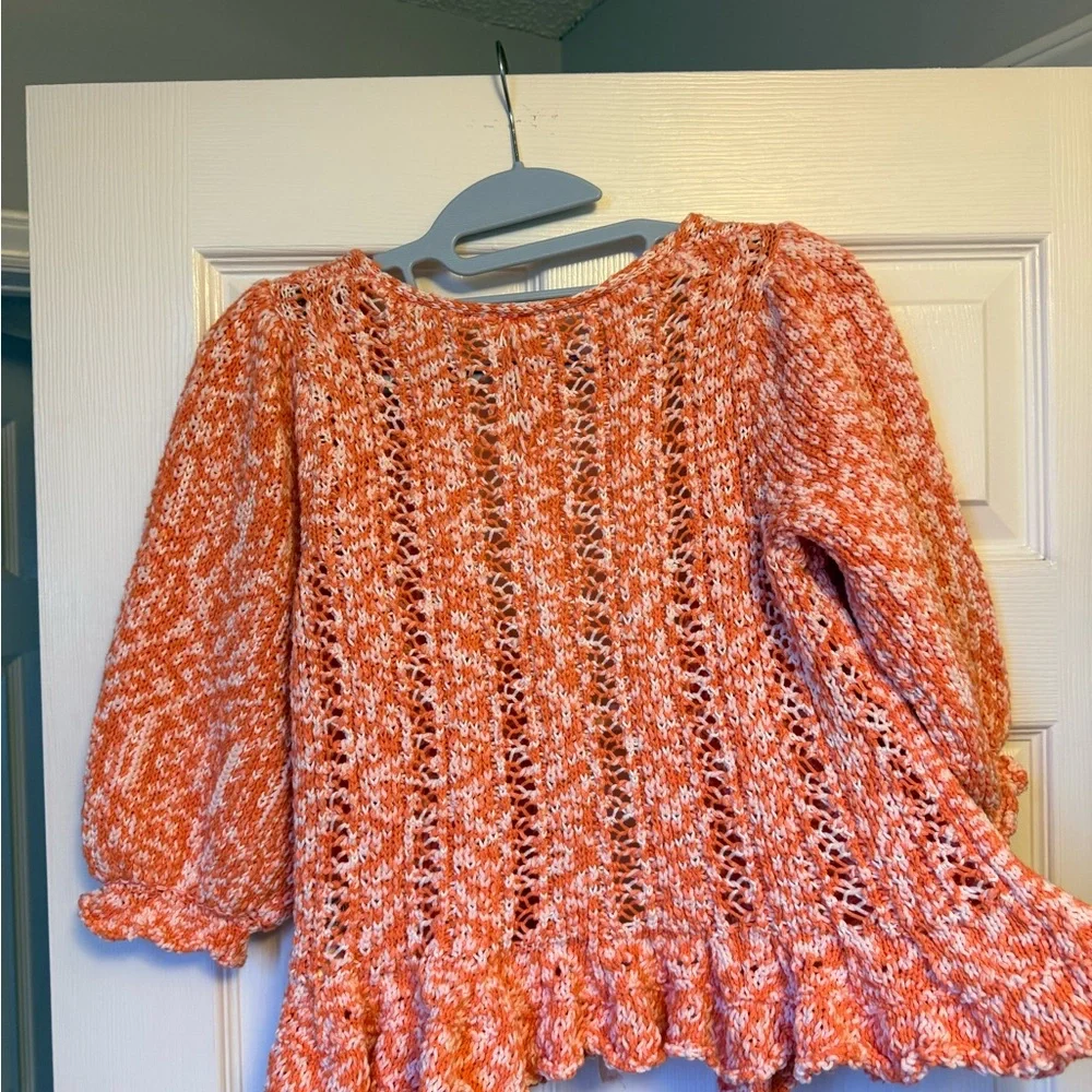 FREE PEOPLE 3/4 Length Sleeve Cardigan Sweater orange/cream-XS